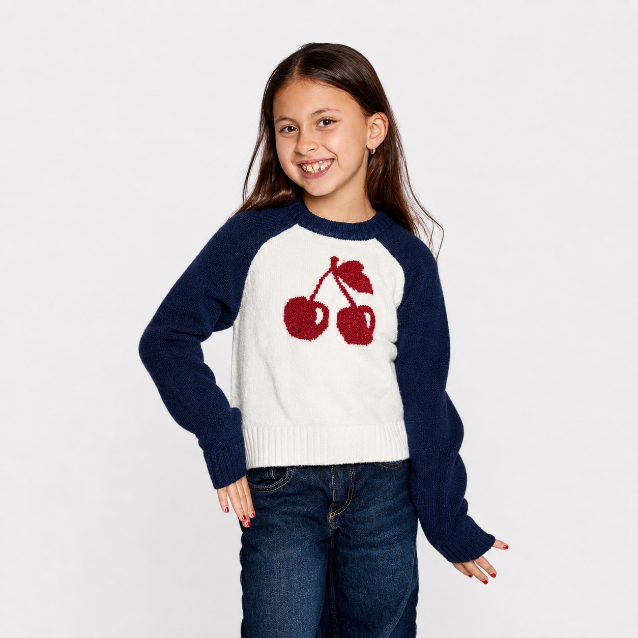 Navy & White Cherry Sweater – East West Girl